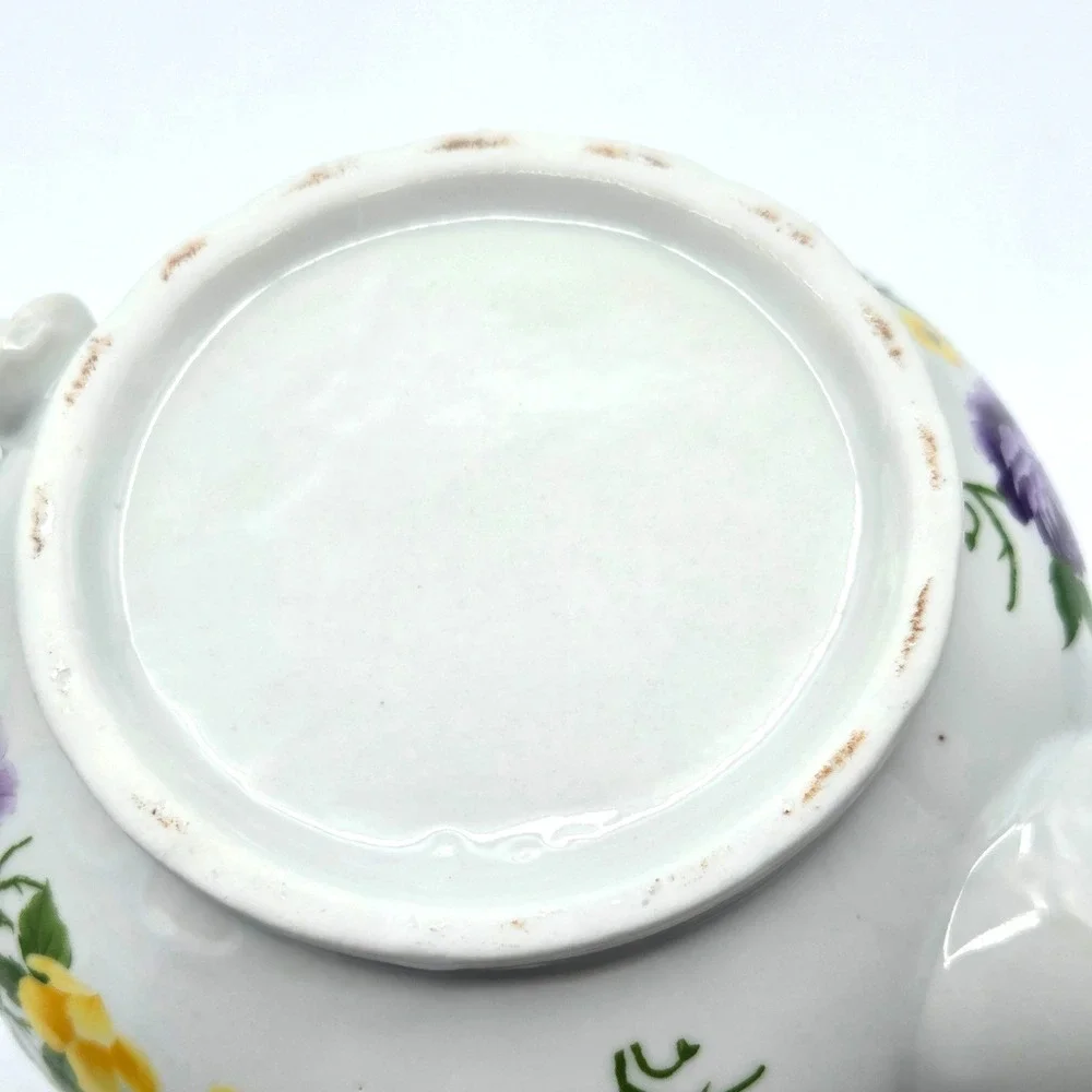 Vintage‎ Teapot Purple and Yellow Flowers Unmarked Cottage Core